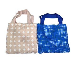 Beach Towel Tote Bags With Handles Set Of 2 Blue & Beige Patterns Foldable & Lig